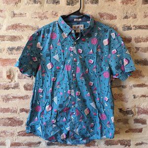 Retro 80's Jazz Graphic Mens Short Sleave Button Down Size Large
